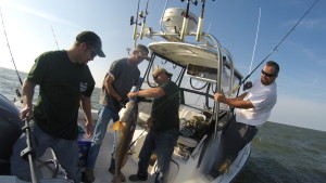 Action shot of a redfish in the boston whaler